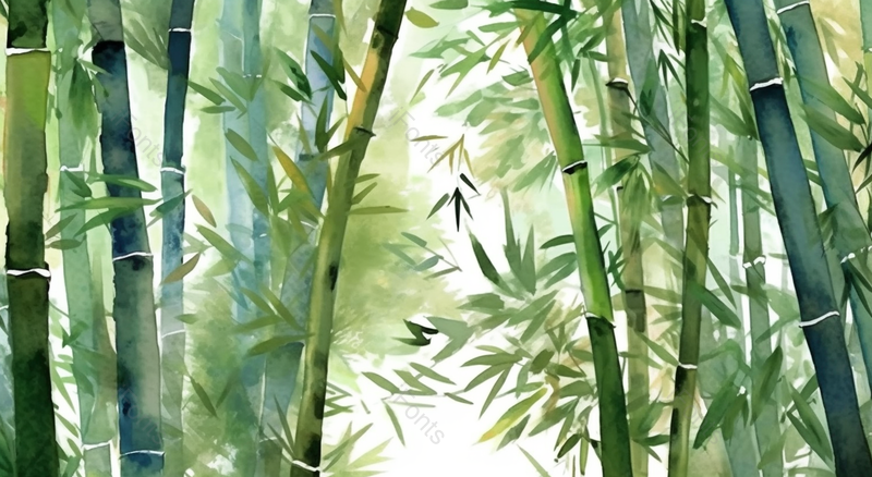 中国风水彩公园中的竹林,插画/手绘图,插画/手绘图库,插画/手绘图下载,插画/手绘